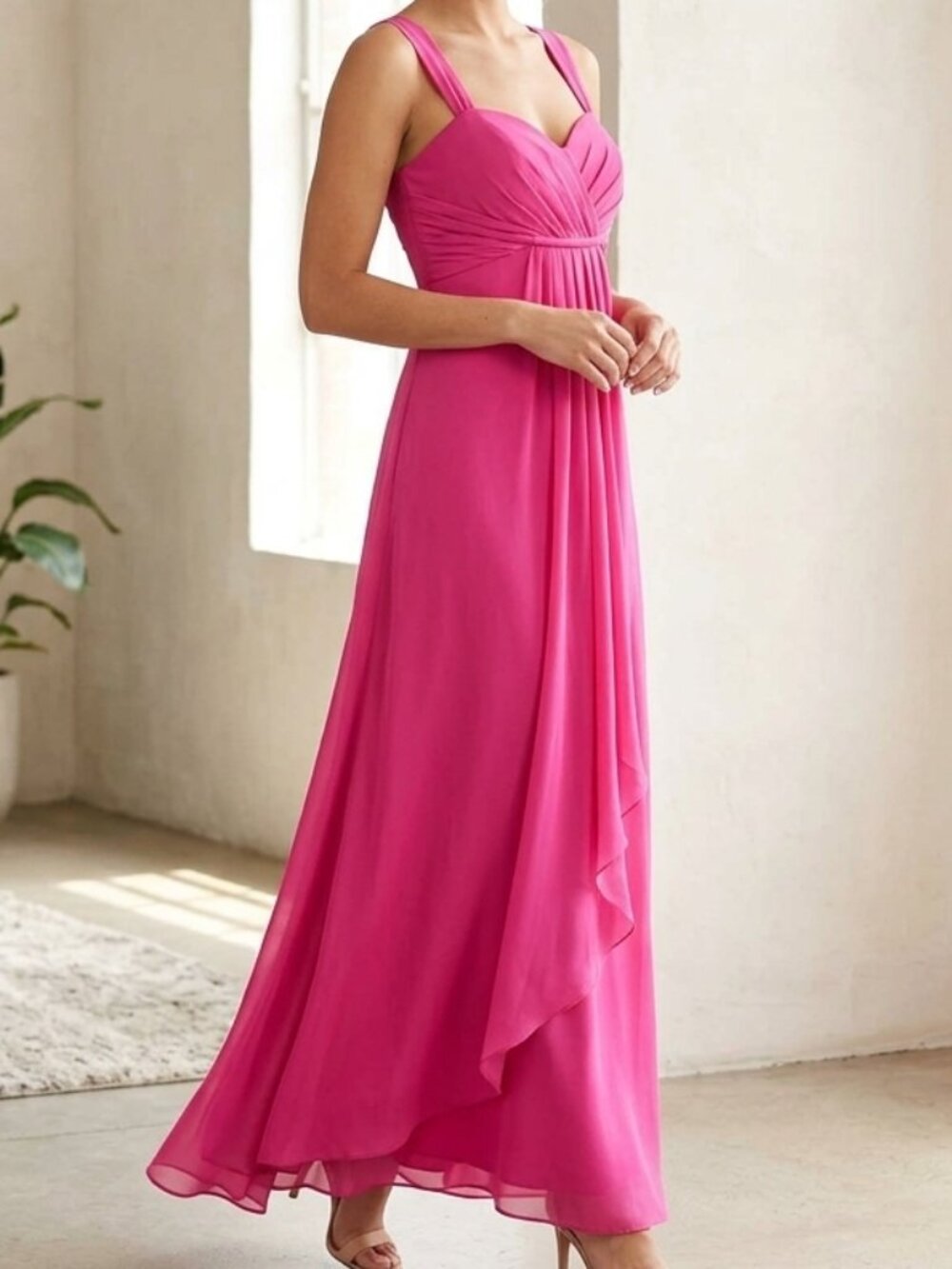 Alfred Angelo Fuchsia Chiffon Bridesmaid Prom Dress Ruched Sweetheart Size 4